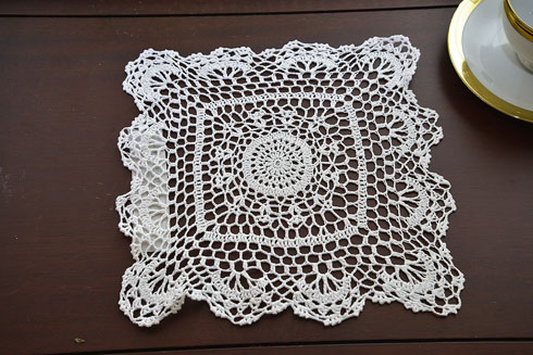 White Square Crochet Lace Doilies. 10" Square Crochet